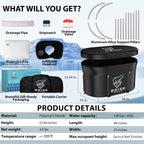 XL Oval Ice Bath Tub for Athletes with Cover by Brisk Bear - Extra Large Cold Plunge Tub for Recovery - Ice Bath Plunge Pool with Digital Timer - Cold Plunge to Soothe Muscles - Black Ice Tub