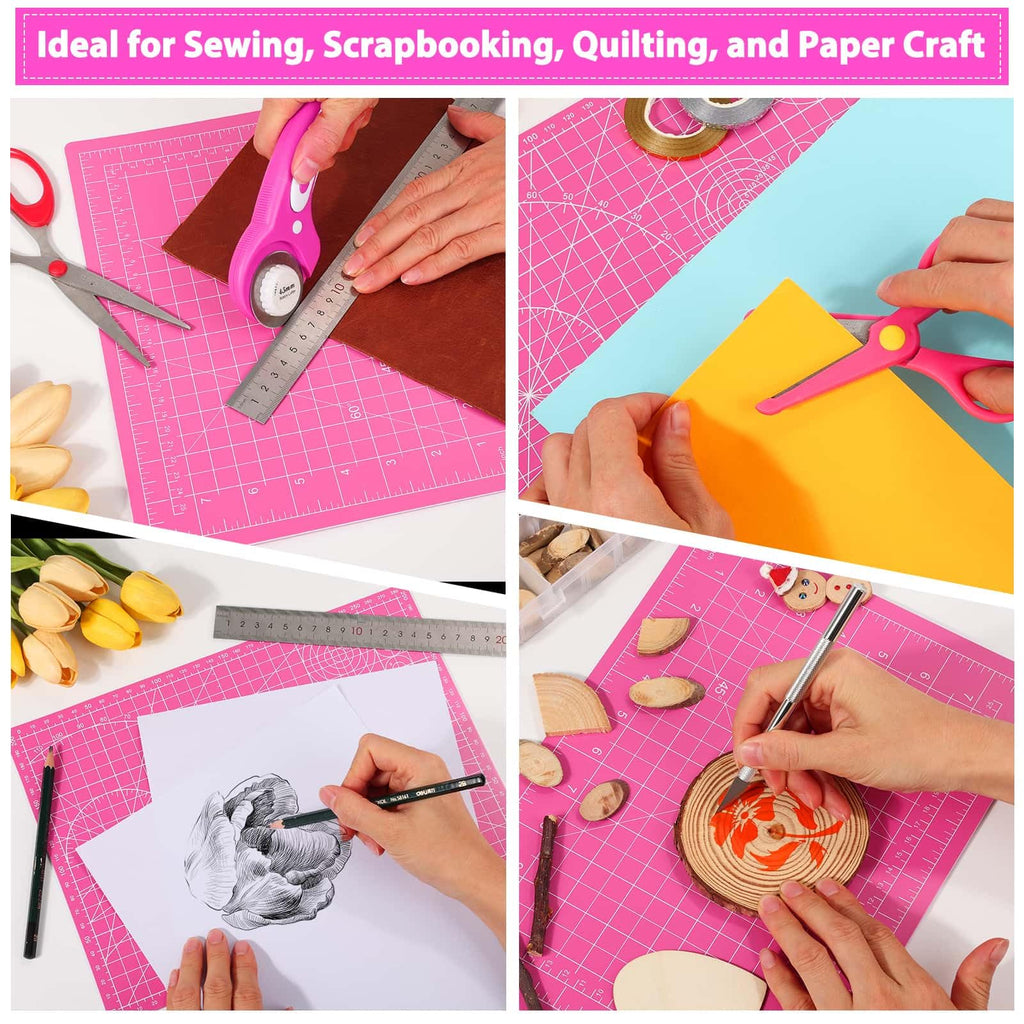 Rotary Cutter and Mat Set, Audab Self Healing Sewing Mats Shirt Cutter 45mm Fabric Cutter Wheel with 2 Blades Rotary Cutting Mat for Crafts Fabric Quilting Hobby (9" x 12" (A4)
