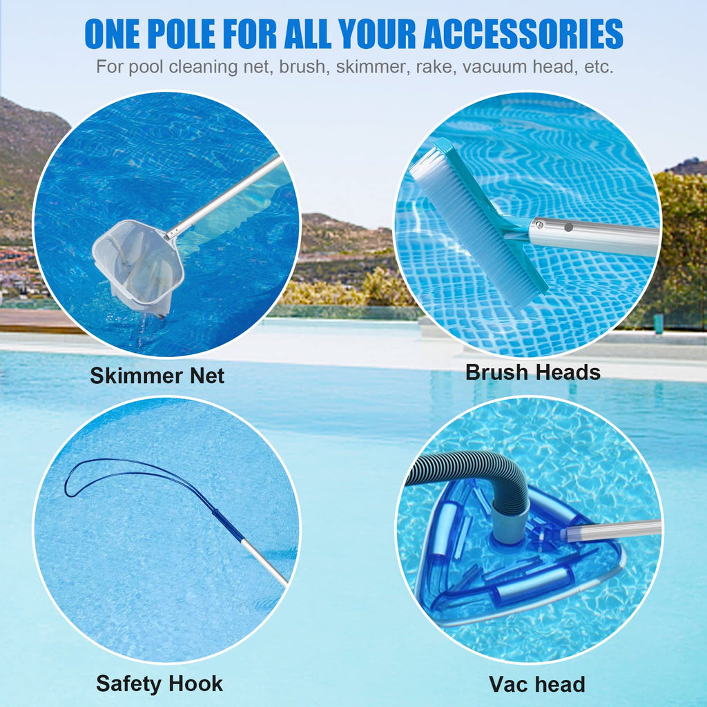 POOPLE Professional 16 Foot Telescopic Aluminum Swimming Pool Pole - Attach Connect Skimmer Nets, Rakes, Brushes, Vacuum Heads Cleaning