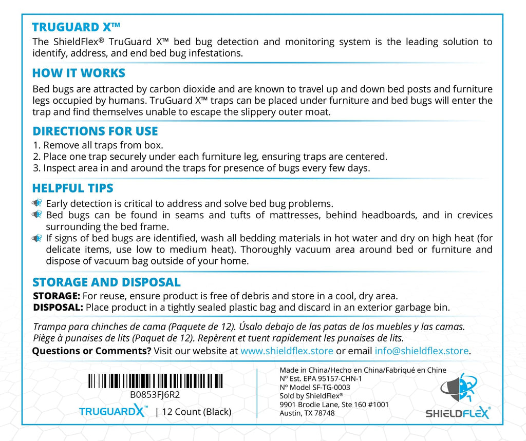 Bed Bug Trap — 12 Pack | TruGuard X Bed Bug Interceptors (White) | Eco Friendly Bed Bug Traps for Bed Legs | Reliable Insect Detector, Interceptor, and Monitor for Pest Control and Treatment