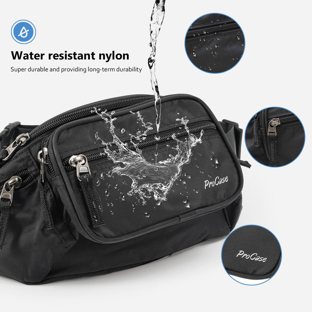 Fanny Pack Waist Packs for Men Women, Waist Bag Hip Pack for Travel Hiking Running Outdoor Sports -Black, Medium