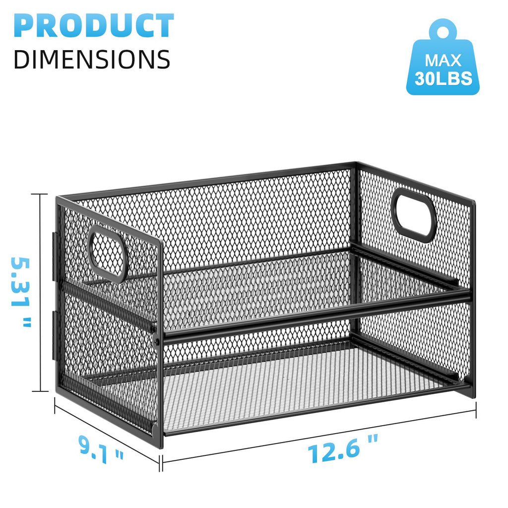 2 Tier Paper Organizer Letter Tray, Mesh File Organizer with Handle, Paper Sorter Desk Organizer for Home Office Supplies - Black