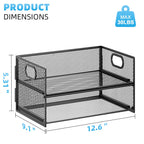 2 Tier Paper Organizer Letter Tray, Mesh File Organizer with Handle, Paper Sorter Desk Organizer for Home Office Supplies - Black