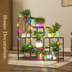 Bamworld Plant Stand with Fairy Lights 3 Tiers 7 Potted Ladder Plant Holder Wood Flower Stand for Home Decor, Plant Gift