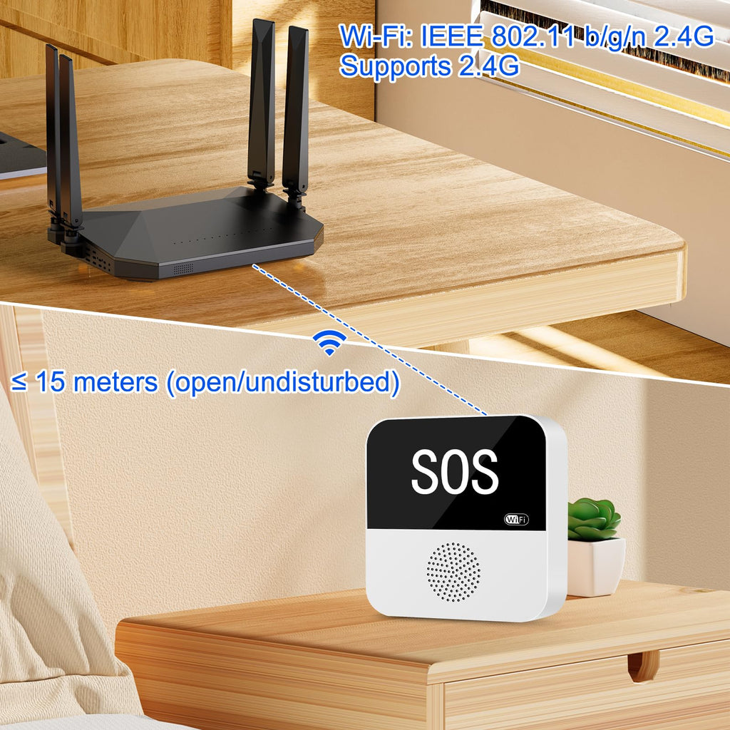 WiFi Wireless Caregiver Pager Call Button System Emergency Alert Button for Seniors Patient Disabled Elderly 1 Panic Button 1 Receiver(only Supports 2.4GHz Wi-Fi)