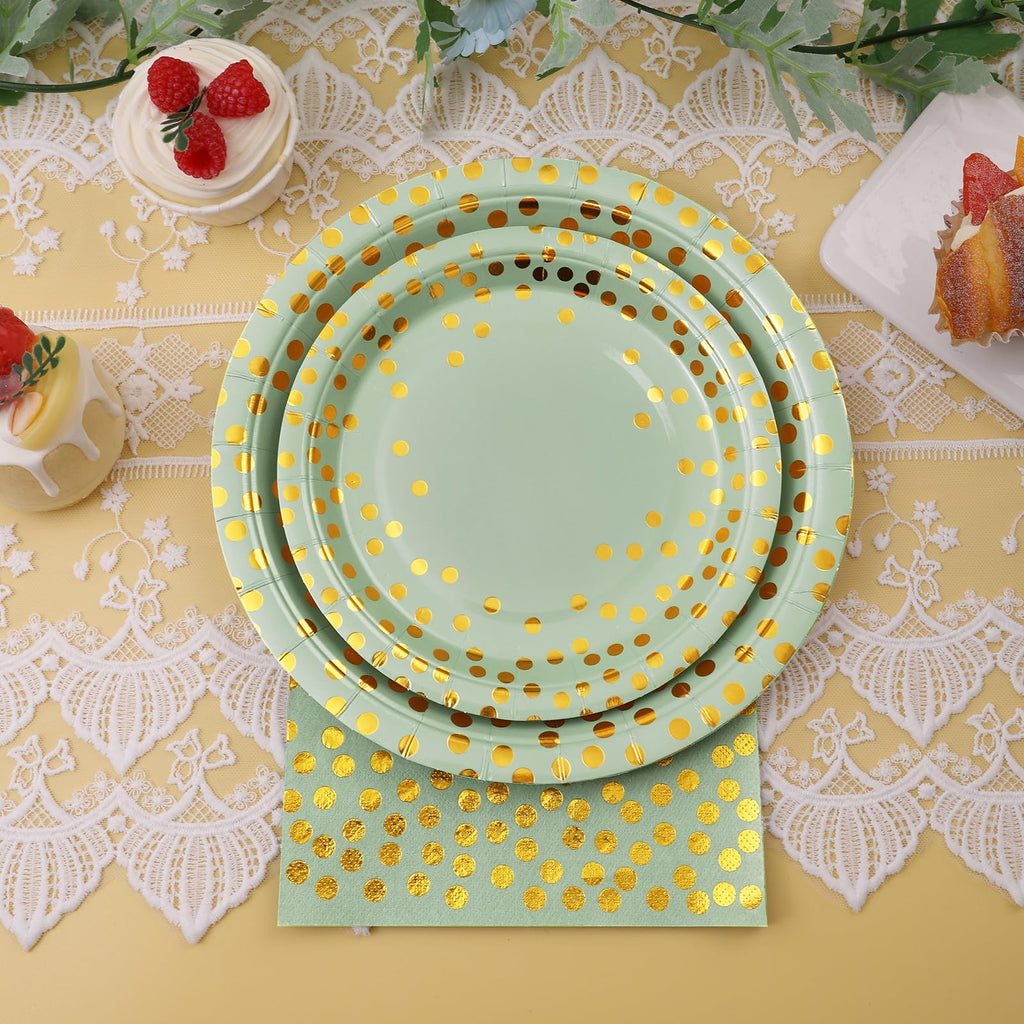 Boocikey 150PCS Sage Green Plates and Napkins Party Supplies, Sage Green Paper Plates for 50 Guests, Disposable Sage Green Party Decorations for Bridal Shower Birthday Wedding Baby Shower