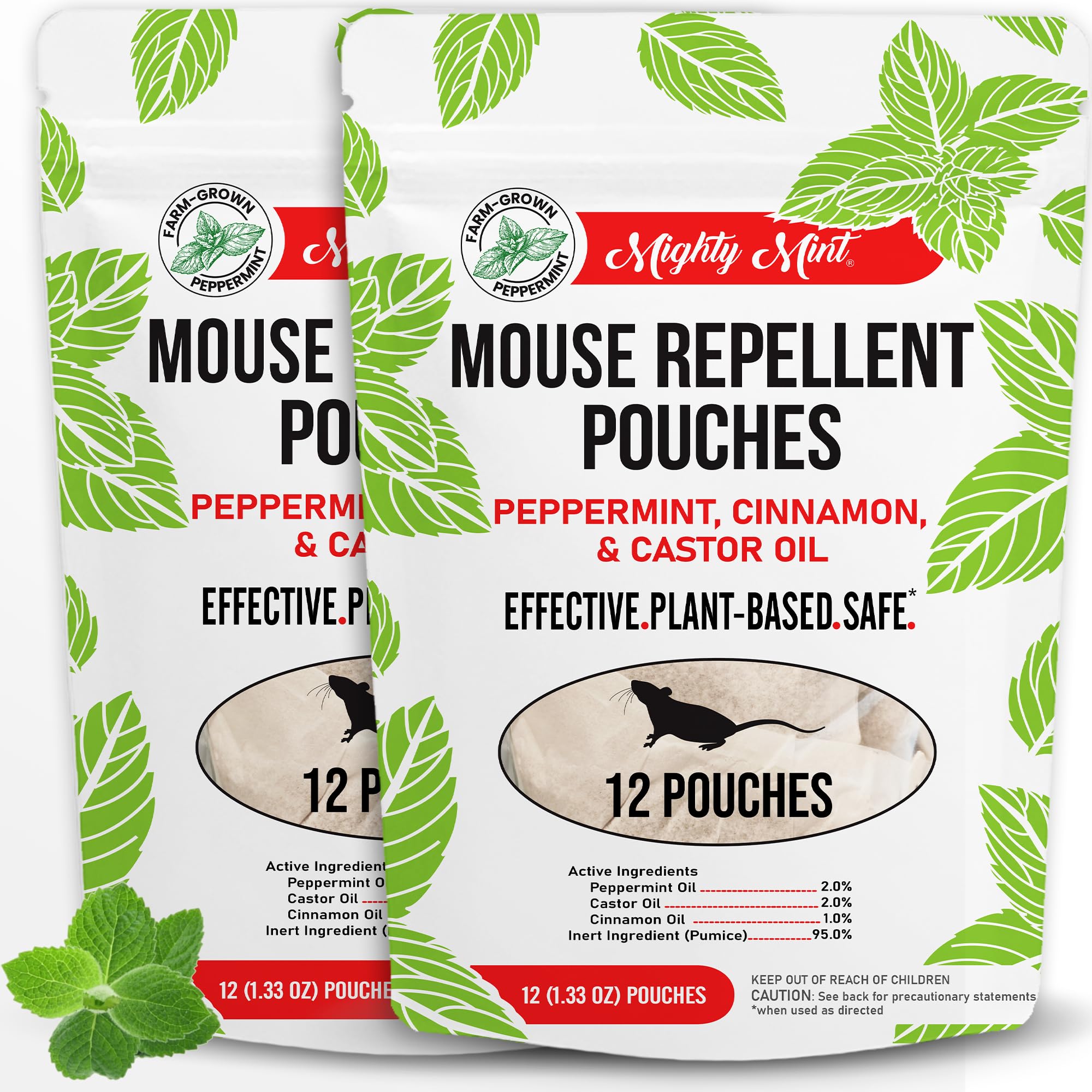 Mighty Mint Mouse Repellent Pouches – Peppermint, Castor Oil & Cinnamon Formula – Natural Indoor Deterrent for Mice and Rodents – Plant-Based, Long-Lasting Protection – 12 Count (Pack of 2)