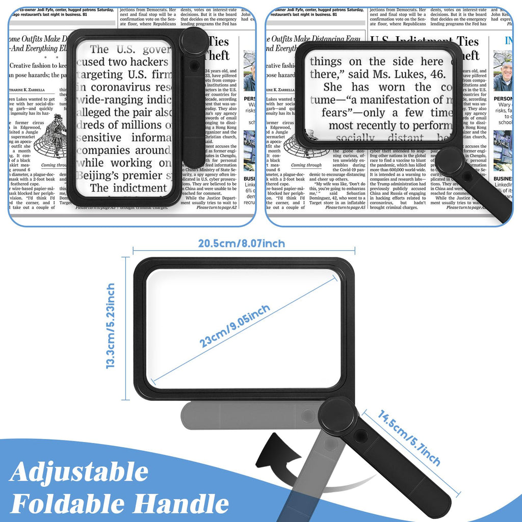 HQGZQL 6x Large Magnifying Glass with Light for Reading, 8 x 5.2 Inch Lighted Magnifier with 74 LED Cold/Warm Lights (3 Modes) Foldable Handheld Magnifiers for Seniors Low Vision People Seeing Small Prints
