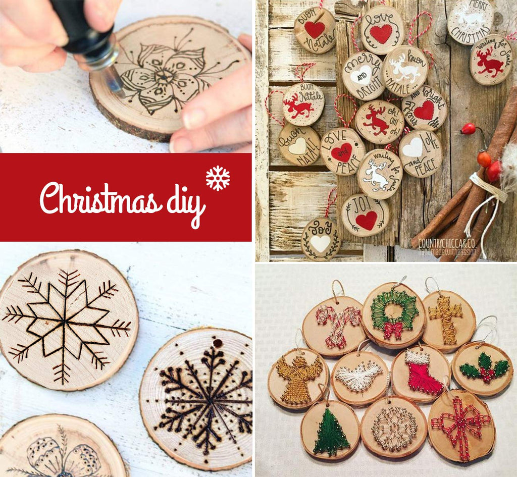 ilauke Natural Wood Slices 30Pcs 3.1''-3.5'' Unfinished Wood Crafts with Pre-drilled Hole, Wood Slices Ornaments for Christmas DIY Rustic Crafts Wooden Circles Coasters Wedding Decor, 33 Feet Twine