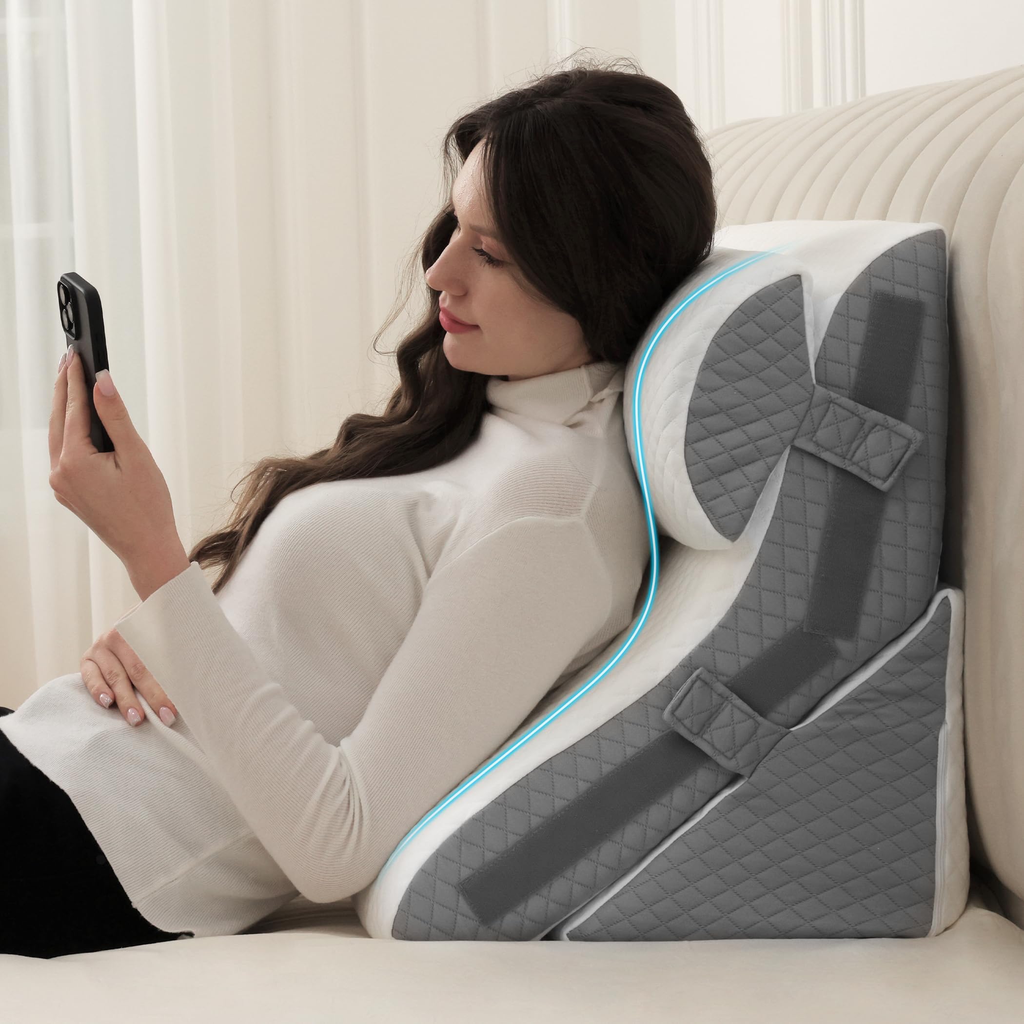 Flyxunfri Bed Wedge Pillow for Sleeping Orthopedic Wedge Pillows Set 9&12&16&20 Inches Adjustable Memory Foam Reading Pillow for Acid Reflux Relief Ergonomic Incline for Back Pain