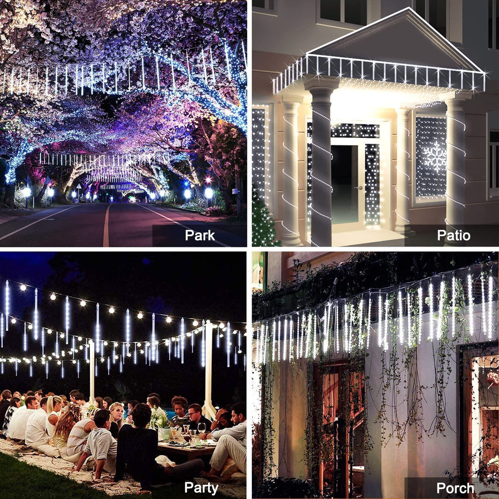 JMEXSUSS 2 Pack Solar Christmas Meteor Shower Lights, 16 Tube 288 LED White Solar Christmas String Lights Outdoor Waterproof for Tree Patio Garden Wedding Party Decorations