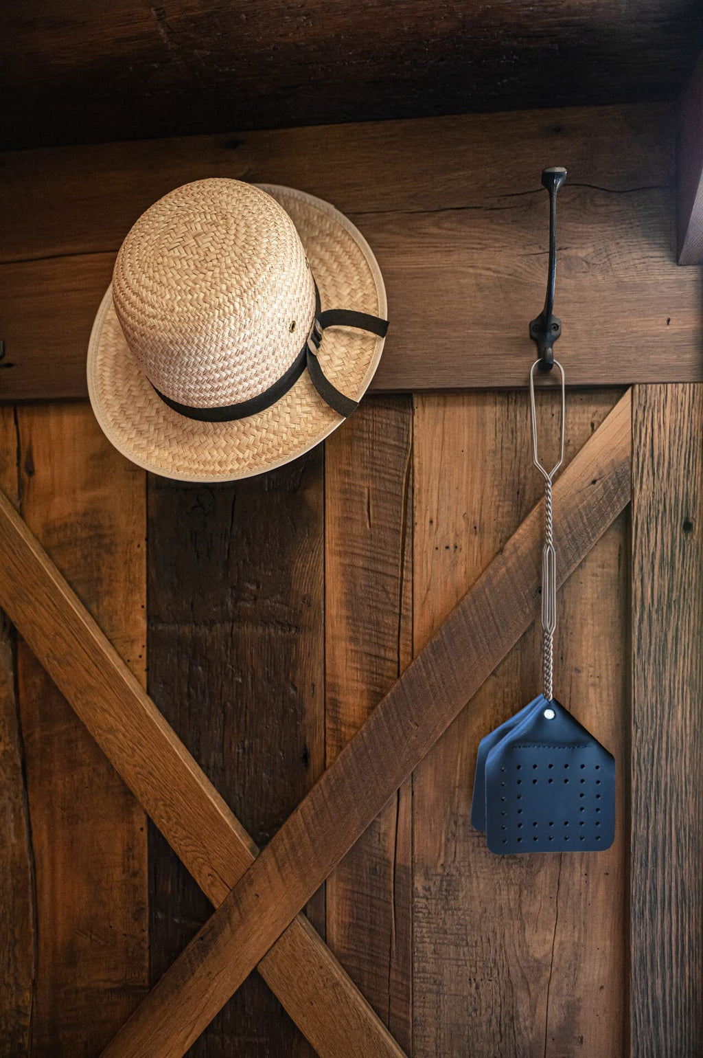 Hope Woodworking Leather Fly Swatter Set (2 Pack) – 17” Amish-Made Fly Swat w/Real Leather Paddle – Fly Swatters Multi Pack w/Metal Handle – Bug Swatter, Mosquito Swatter, Wasp Swatter (Black)