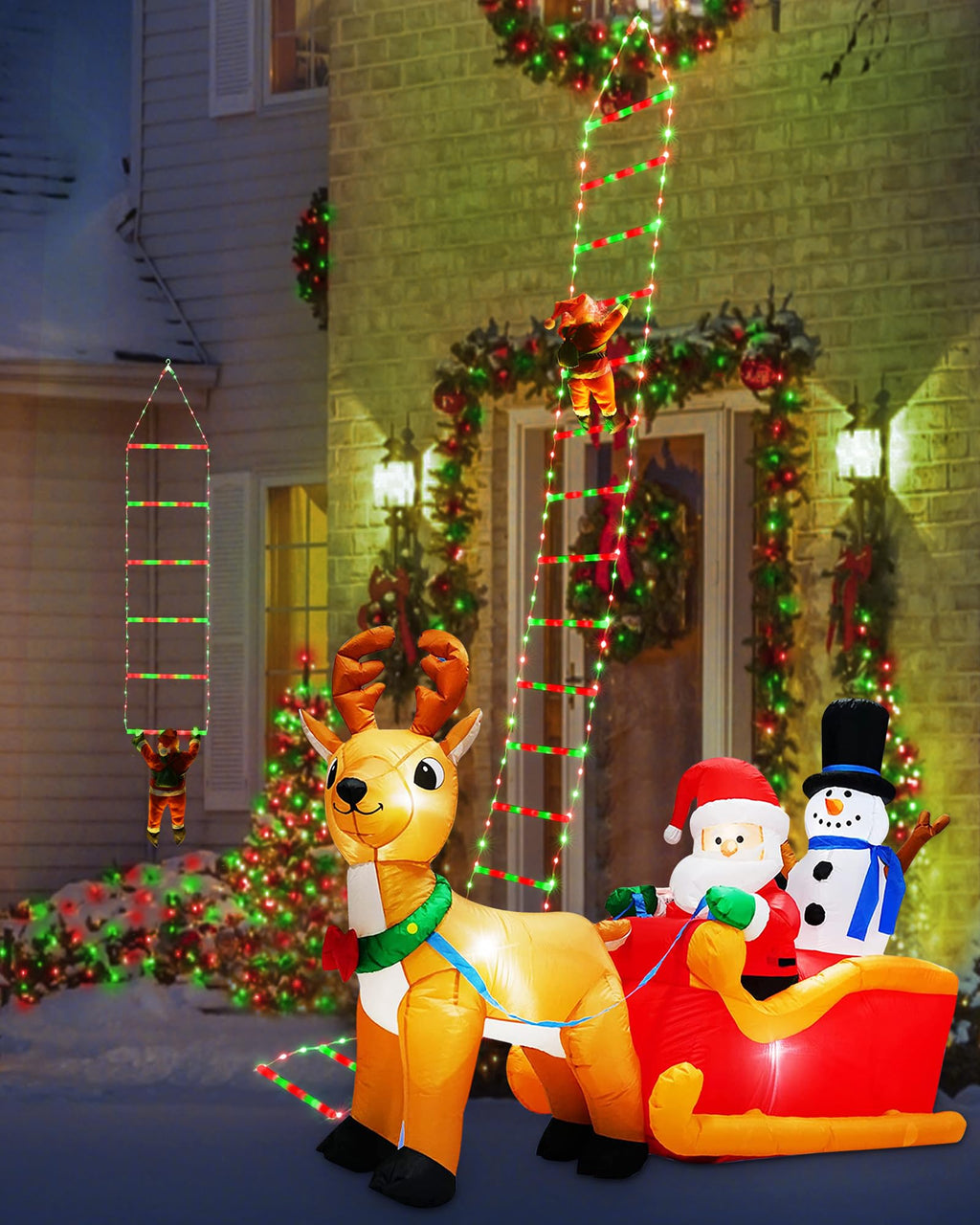 Toodour LED Christmas Light - 10ft Christmas Decorative Ladder Lights with Santa Claus, Christmas Decorations Lights for Indoor Outdoor, Window, Garden, Home, Wall, Xmas Tree Decor - Red & Green