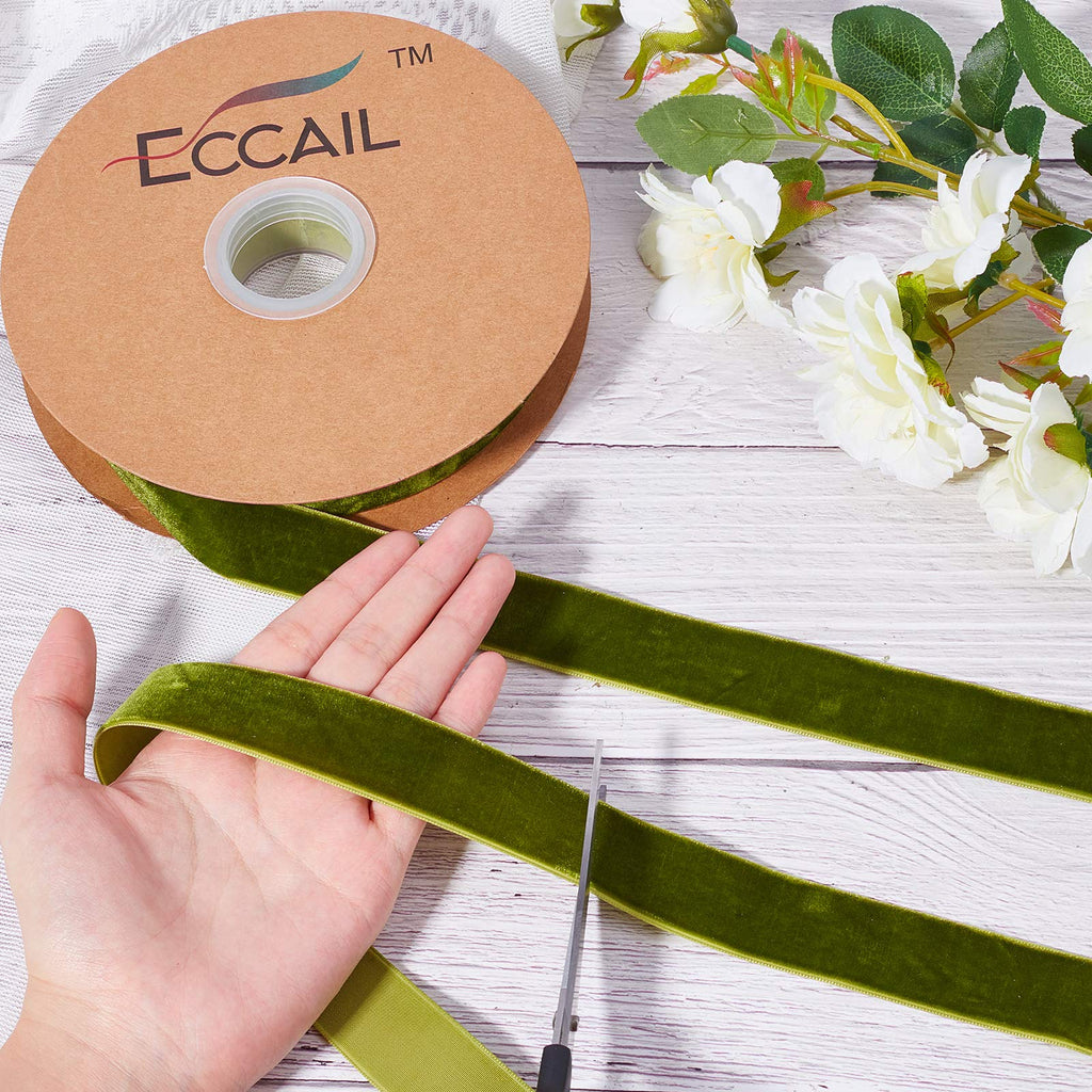 arricraft 18.5 Yards × 1 Inch Christmas Single Side Velvet Ribbon, Green Velvet Ribbon,Satin Ribbon Roll for Wedding, Gift Wrapping, Hair Bows, Flower Arranging, Home Decorating (Olive)