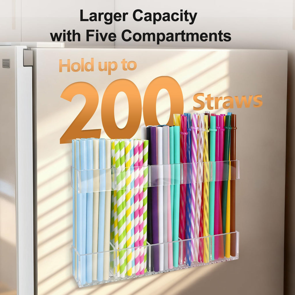 Rycid 9.5” Large Acrylic Straw Holder for Cabinet Door, Reusable Adjustable Two-Part Straws Organizer with Ultra Sticky Adhesive Strips, 2026 Straw Storage for Kitchen Cupboard (Transparent)