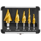 IRONANT Step Drill Bits, 5PCS Spiral Grooved HSS Titanium Step Drill Bit Set, 50 Sizes High Speed Steel Step Bits for Metal with Aluminum Case