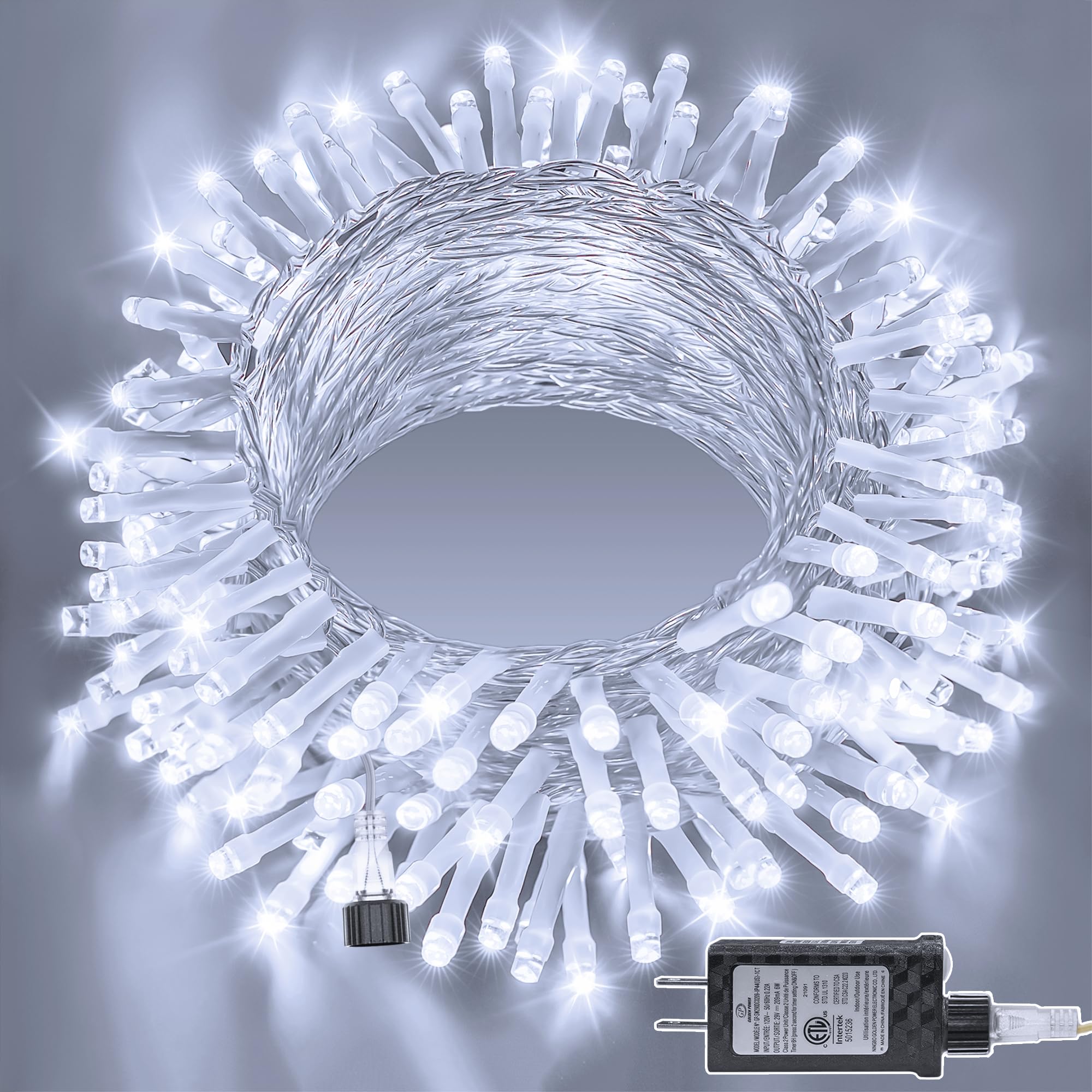 Ollny Christmas Lights 120LED 40FT, Cool White Fairy Lights Waterproof Connectable Timer, 8 Modes Plug in String Lights for Bedroom Outdoor Tree Indoor House Decorations