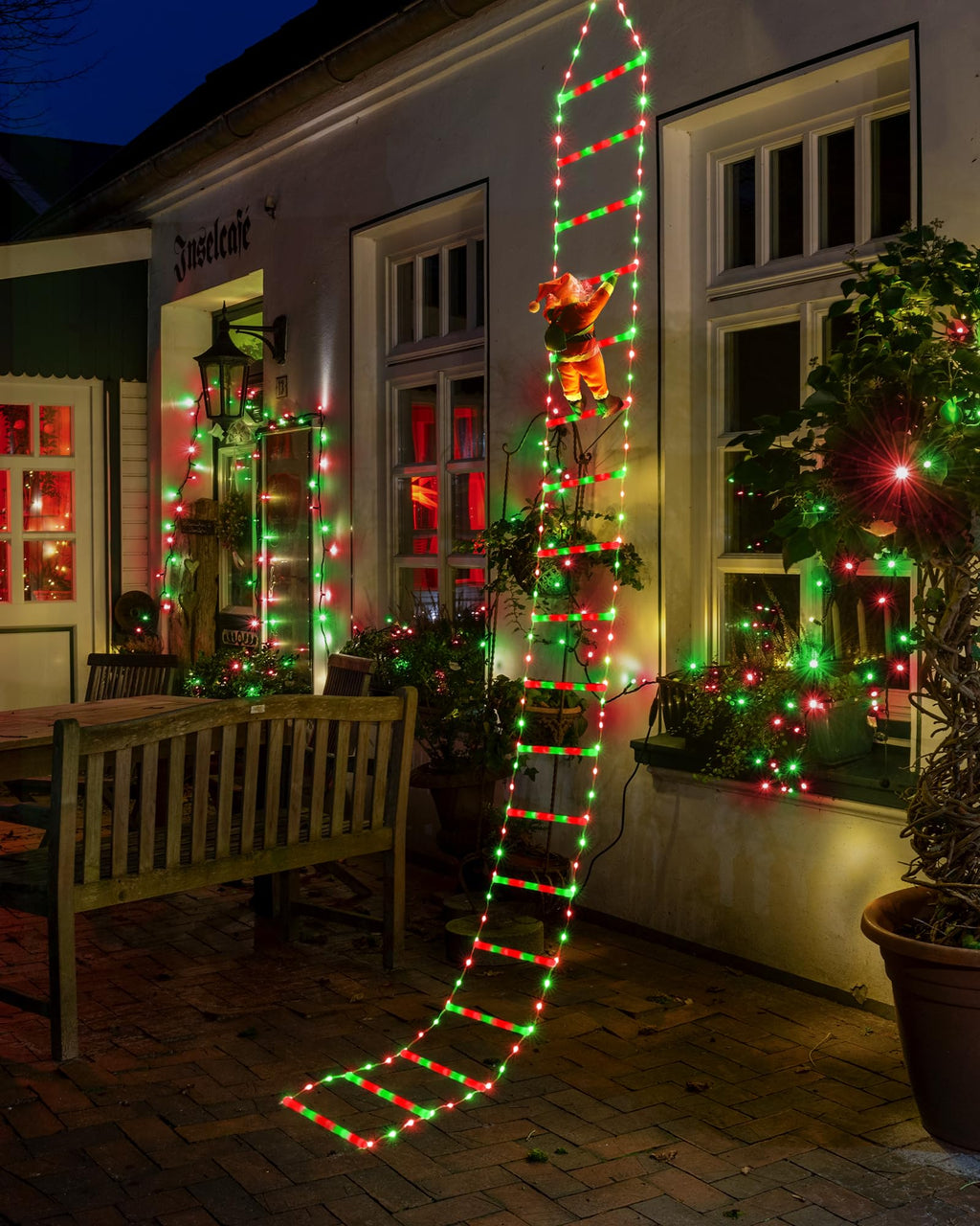 Toodour LED Christmas Light - 10ft Christmas Decorative Ladder Lights with Santa Claus, Christmas Decorations Lights for Indoor Outdoor, Window, Garden, Home, Wall, Xmas Tree Decor - Red & Green