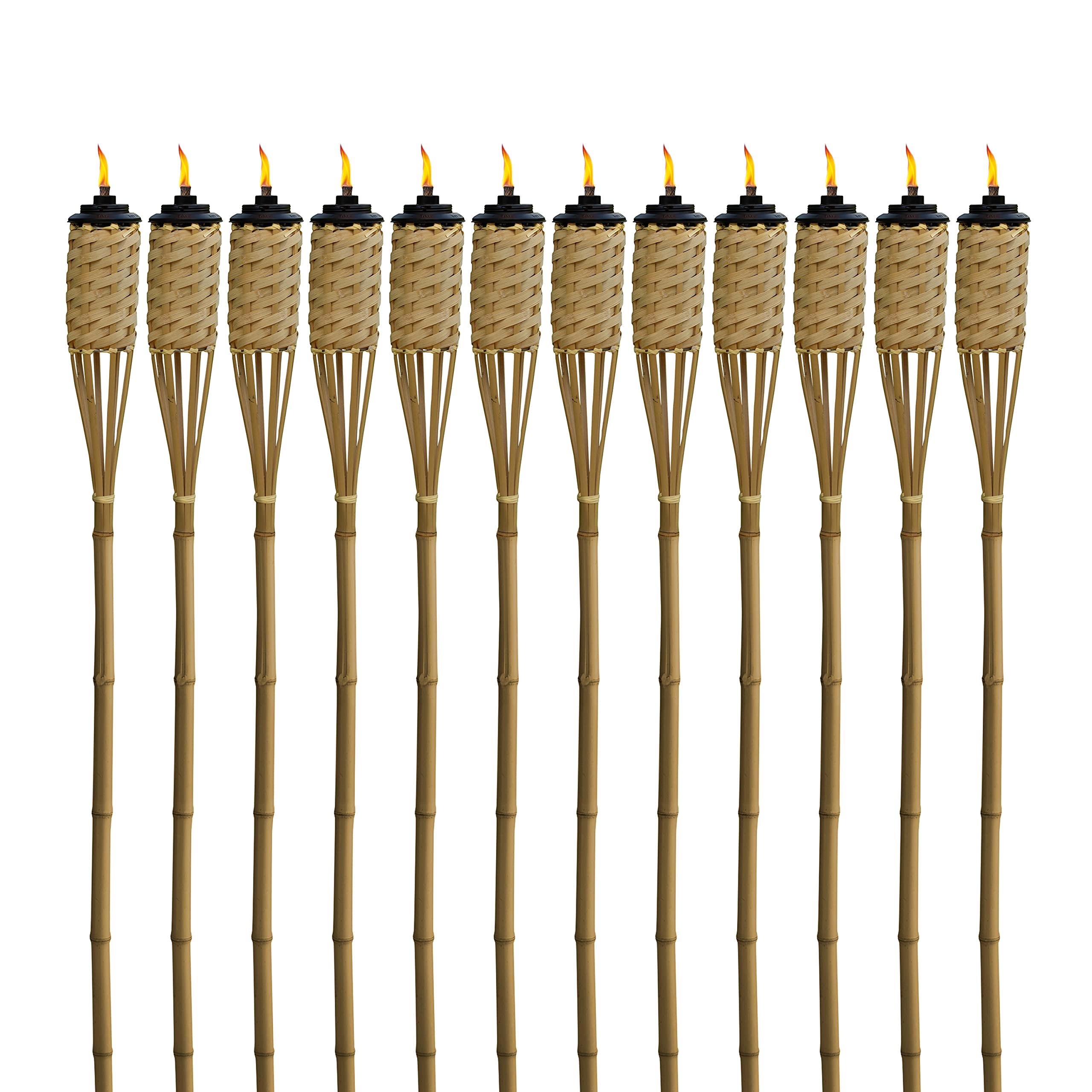 TIKI Bamboo Tiki Torches 12-Pack – Weather-Resistant Outdoor Décor with Easy-Pour Wide-Mouth Canister Refill for Patio, Garden, Backyard, and Parties, 57-Inch Citronella Torches