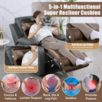 HOMBYS 5-in-1 Recliner Seat Cushion for Elderly+Lumbar Support Pillow + Leg Pad, with Adjustable Half Moon Neck Pillow & Footrest, High Density Foam Filling with Velvet Fabric, Thick & Non-Slip, Brown