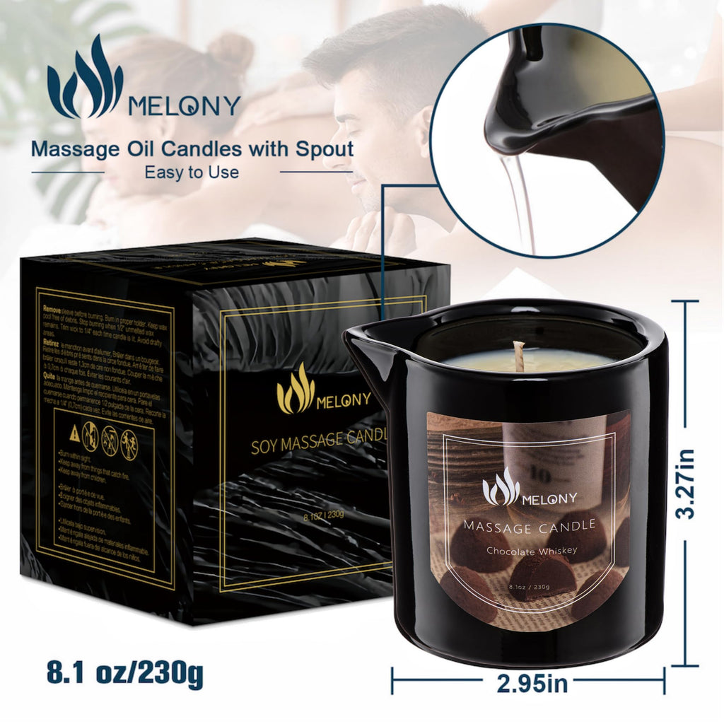 MELONY Massage Oil Candle | Great for Calming, Soothing and to Relax | with Natural Soy Wax | 8.1oz (Chocolate Whiskey)