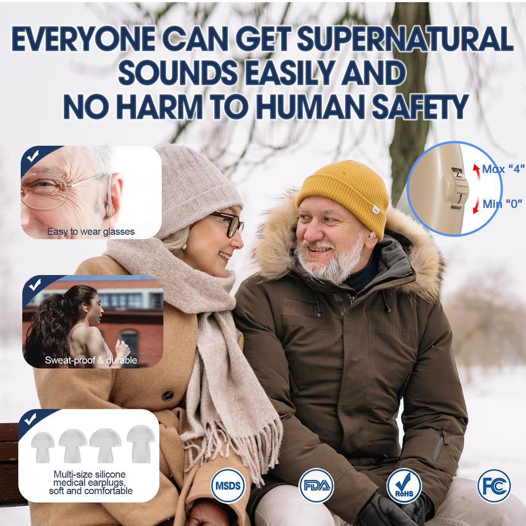 Rechargeable Hearing Aids for Seniors with Noise Canceling and Volume Control - Digital Hearing Amplifiers for Mild to Moderate Hearing Loss Adults with Portable Cyclic Charging Case