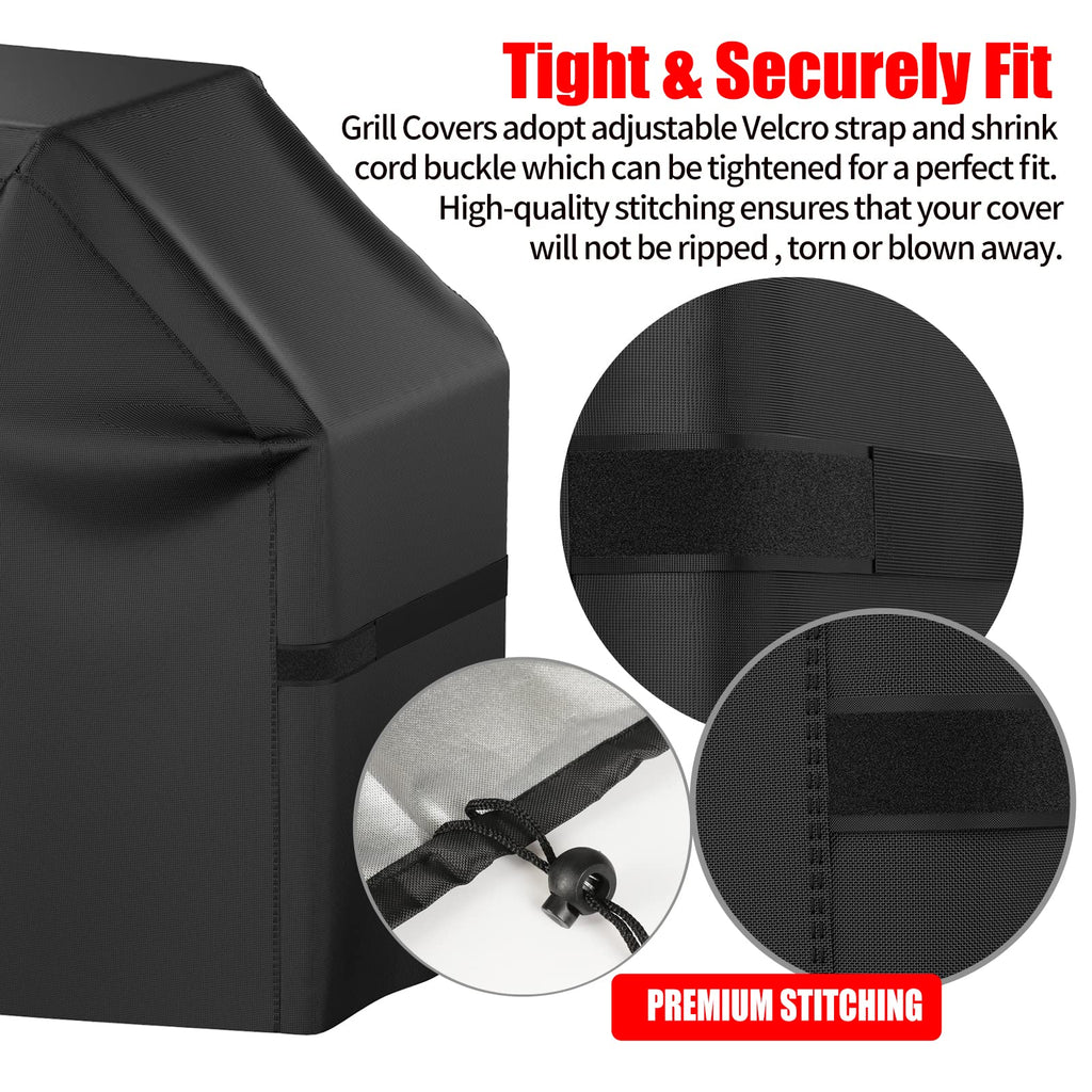 Grill Cover, BBQ Grill Cover, Waterproof, Weather Resistant, Rip-Proof, Anti-UV, Fade Resistant, with Hook-and-loop and Strap, Gas Grill Cover for Weber,Char Broil,Nexgrill Grills, etc. 55 inch, Black