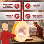 XFasten Double Sided Woodworking Tape 4 Inches x 90 Feet, Residue-Free and Removable Double Sided Wood Mounting Boards, Masking Tape for Wood Template, MDF, Metal, Edge Banding, Routing, Anchoring