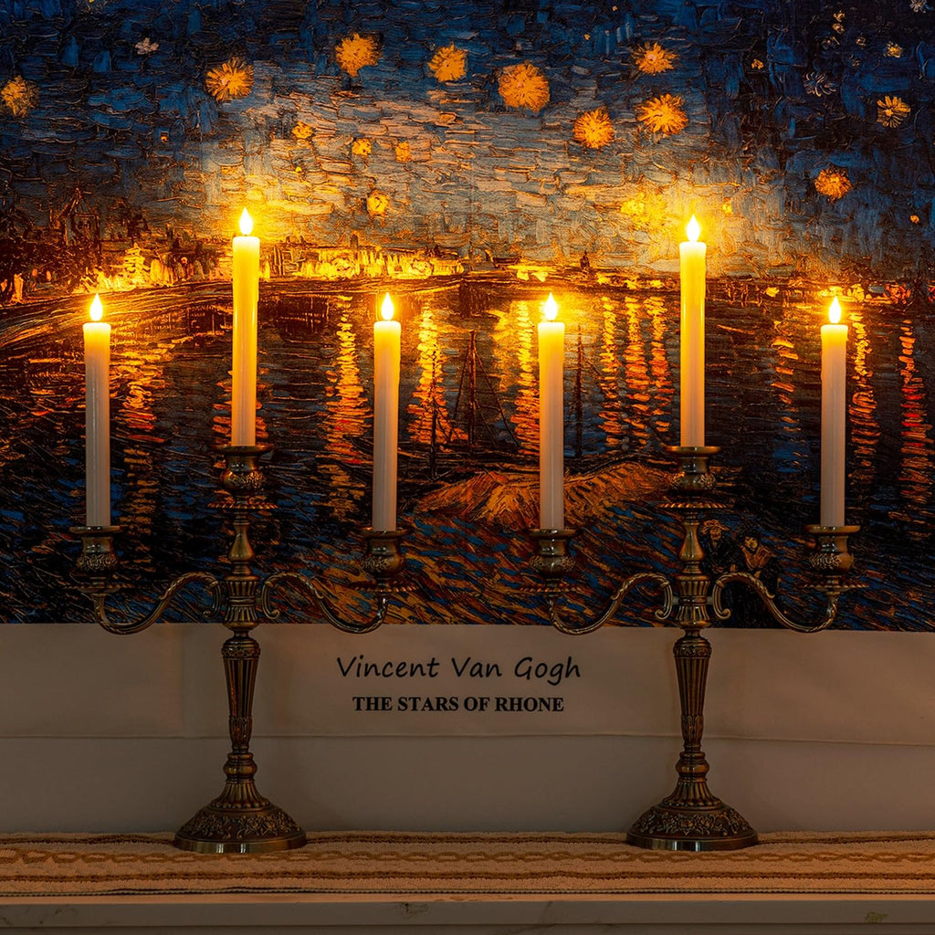 Homemory Real Wax LED Flameless Taper Candles with Timer, 9.6 Inches White Drip Candles for Fireplace, Christmas, Halloween