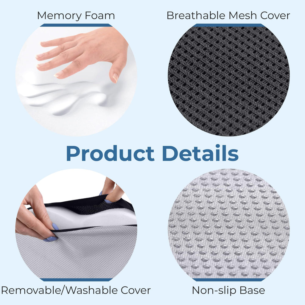 5 STARS UNITED Seat Cushion for Tailbone Pain Relief – Memory Foam Lifting Pillow for Coccyx, Hip, Hemorrhoid, Sciatica & Post-Surgery Recovery – Wheelchair, Car, Desk, Gaming & Office Chairs, D Gray