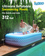 Sunrio 2025 Upgrade Inflatable Pool for Kids and Adults-120"*72"*22" Full-Sized Inflatable Swimming Pool Leakproof Blow Up Above Ground for Backyard Outdoor Garden Summer Water Party Pink