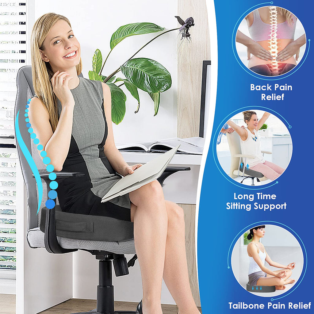 TushGuard Seat Cushion for Office Chair Memory Foam Non-Slip Cushion Back, Coccyx, Sciatica, Tailbone Pain Relief Butt Pillow for Office Chair, Car, Wheelchair, Grey, X-Large