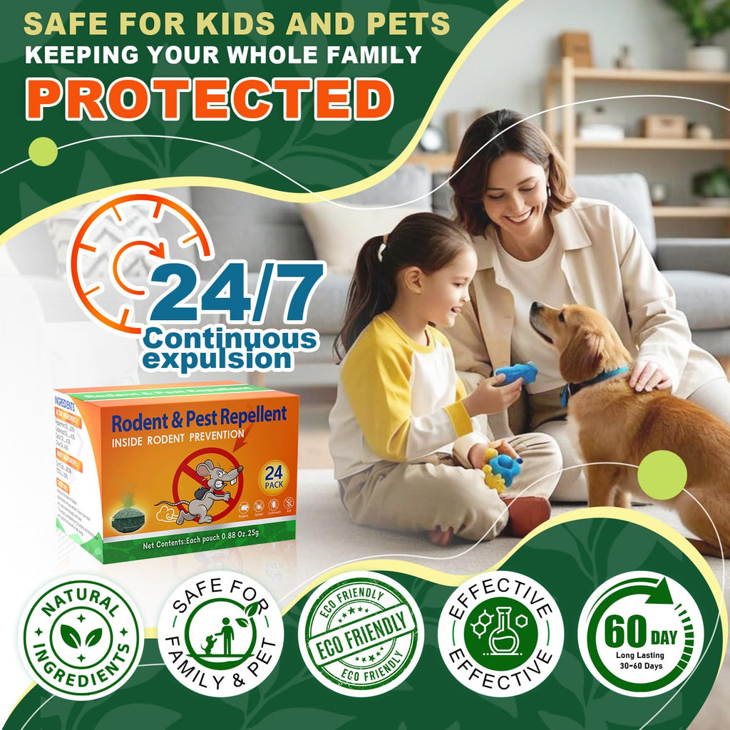Mouse Rodent Repellent 24 Pack, Peppermint Oil Balls for Rodents Outdoor and Indoor Use, Deterrent Rats Mice Repellent for Car,Kitchen