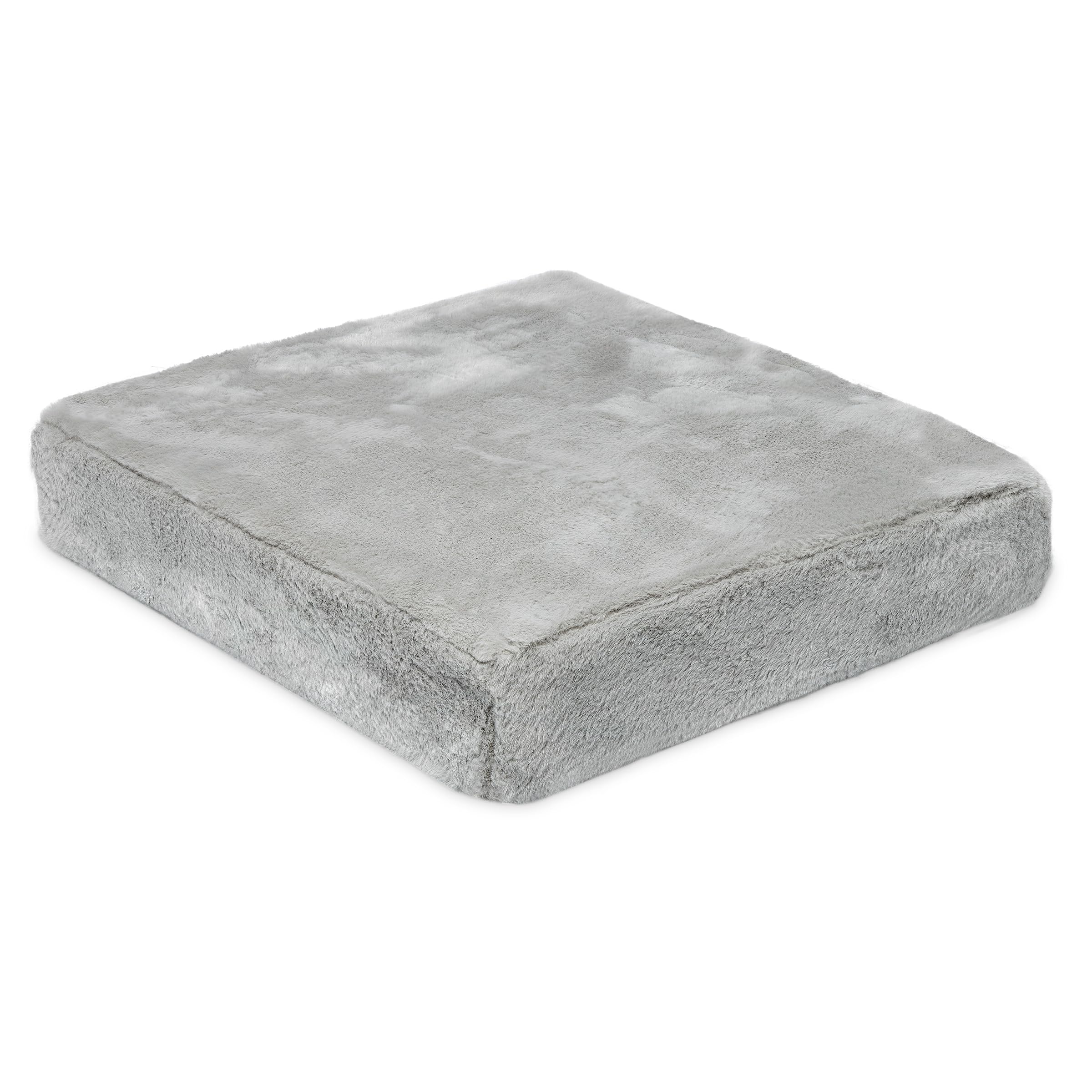 Milliard Memory Foam Seat Cushion Chair Pad 18 x 16 x 3in. with Washable Cover, for Relief and Comfort (Grey Faux Fur)