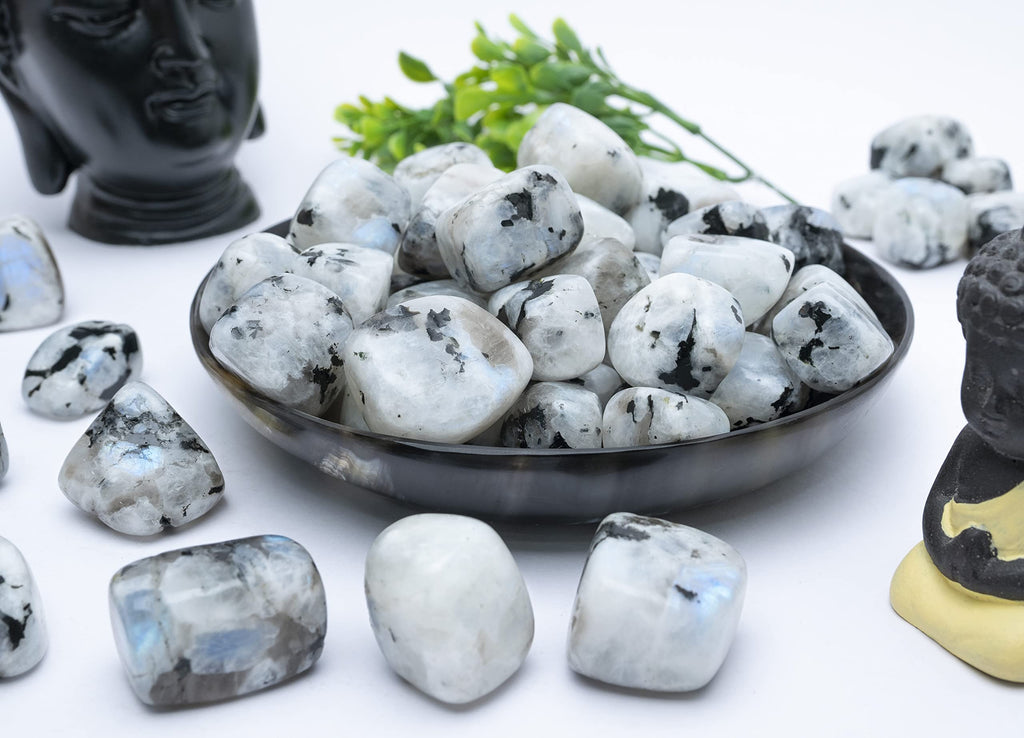 ZAICUS 1lb Rainbow Moonstone Tumbled Stones | Polished Crystals Healing | Natural Stones | Feng Shui | Chakra Balancing | Good Luck | Reiki Gift | Home Decor | Size 20-25 mm