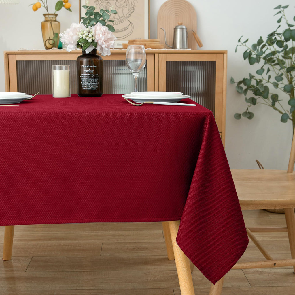 Biscaynebay Textured Fabric Christmas Square Table Cloth 70x70 Inch, Red Water Resistant Spill Proof Tablecloths for Dining, Kitchen, Wedding and Parties, Machine Washable