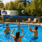 Pool Volleyball Net Replacement, Heavy Duty PE Net with Adjustable Length 15-30 FT, Waterproof Oxford Border for Outdoor In-Ground & Above Ground Pools, Includes Carabiners & Storage Bag (Blue)