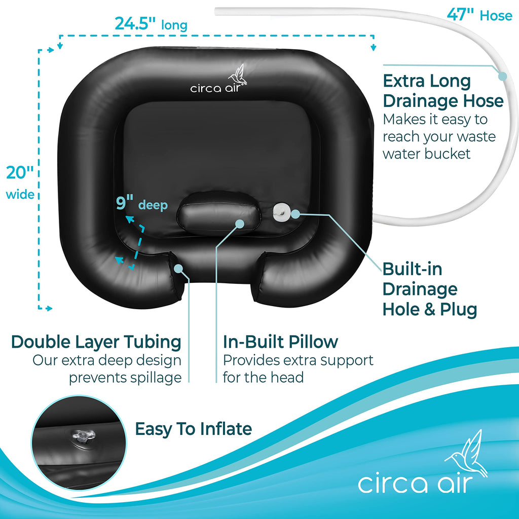 Circa Air Inflatable Hair Washing Basin for Bedridden, Portable Shampoo Bowl for Home, Mobile Hair Washing Station, Portable Sink for Washing Hair in Bed, Elderly Aid Hair Wash Tray, Loc Detox Tub