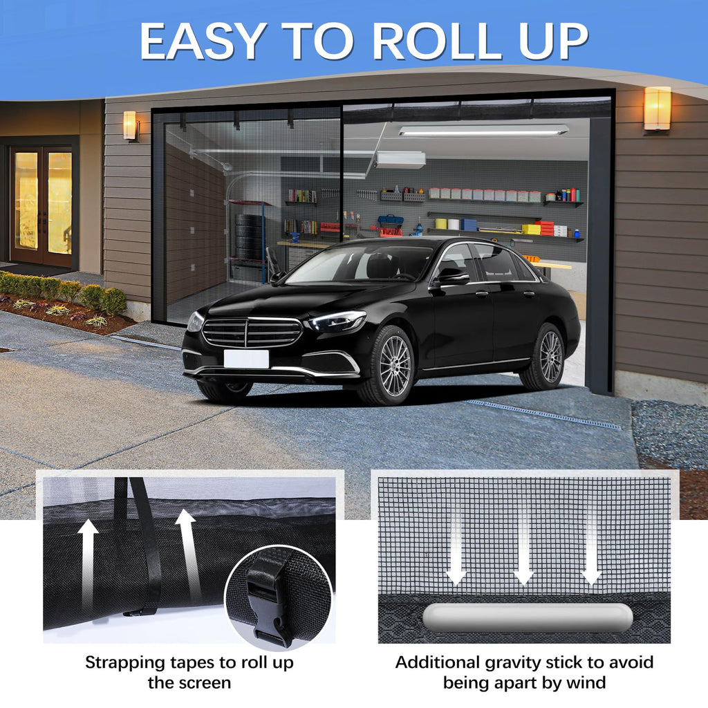 Garage Door Screen for 2 Car Garage 16x7FT, Magnetic Screen Garage with Retractable Fiberglass Mesh and Heavy Duty Weighted Bottom, Easy Assembly & Pass, Hands Free Door Screen Kit
