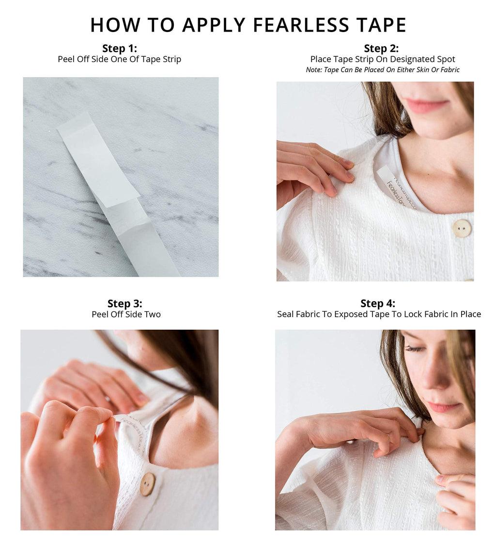 Double Sided for Clothing Body & Dresses (50 Strips) | Clear Fabric Tape for Clothes Skin | Adhesive Body Tape All Day Hold