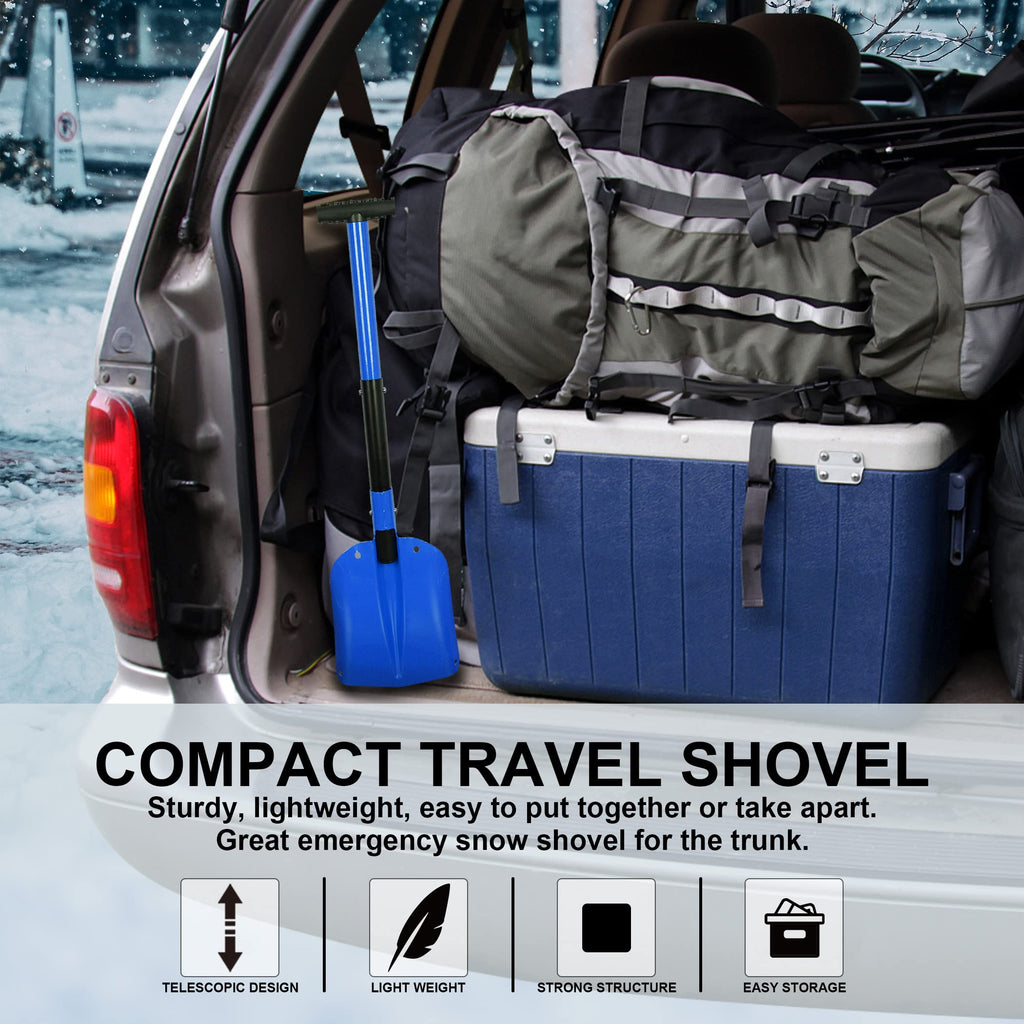 CARTMAN 32.5 Inch Folding Emergency Snow Shovel 3 Piece Aluminum Lightweight Portable Sport Utility Shovel for Car Trunk Camping Garden Beach with Ice Scraper Carrying Bag, Black