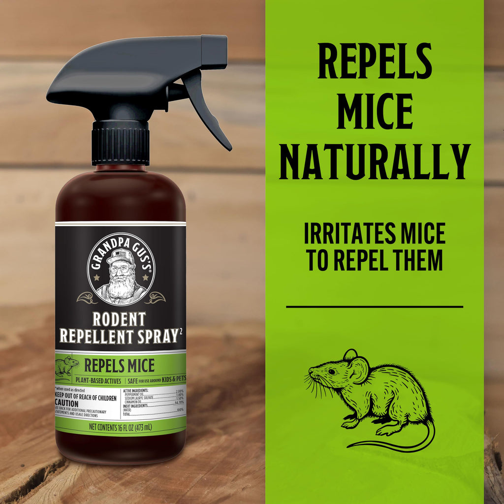Grandpa Gus's Double-Potent Rodent Repellent Spray, Peppermint & Cinnamon Oil, Prevents Mouse/Rats from Nesting & Chewing on Wires, 16 fl oz (Pack of 1)