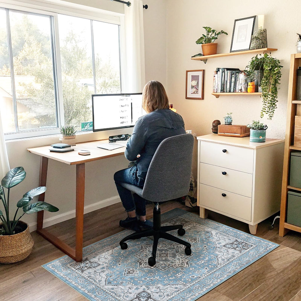 Office Chair Mat for Hardwood Floor & Tile Floor,36"X 48" Heavy Duty Desk Chair Mat for Hard Floors, Under Desk Rug for Rolling Computer Chair,Anti Slip,Low Pile Carpet Floor Protector-Blue