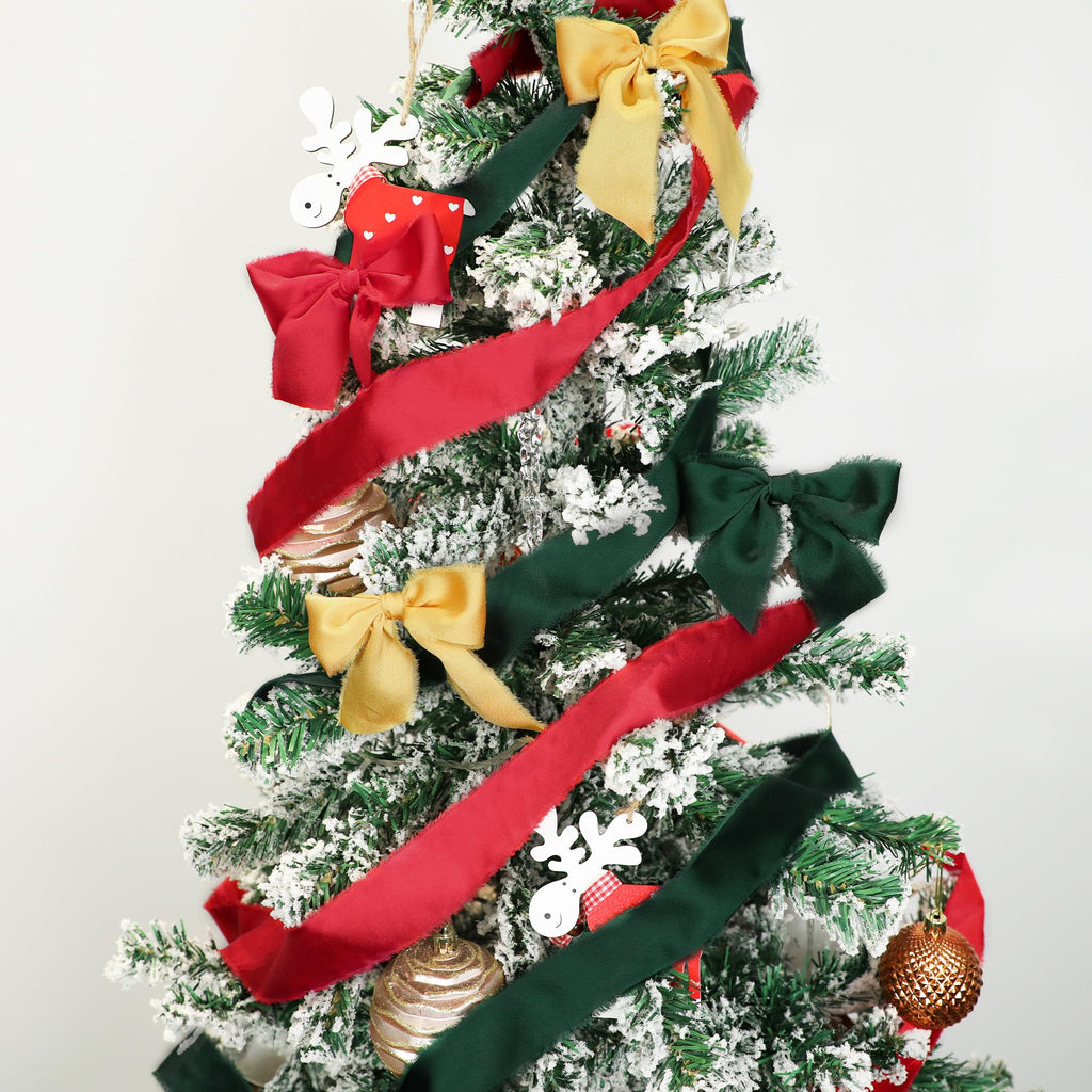 Keypan Christmas Tree Ribbon for Gift Wrapping, Silk Satin Chiffon Frayed Fabric Holiday Ribbons for Crafts Wedding Invitation Decor Baby Shower 1-1/2 inch x 21 Yd