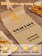 SMARTAKE 200 Pcs Parchment Paper Baking Sheets, 12x16 Inches Non-Stick Precut Baking Parchment, for Baking Grilling Air Fryer Steaming Bread Cup Cake Cookie and More (Unbleached)