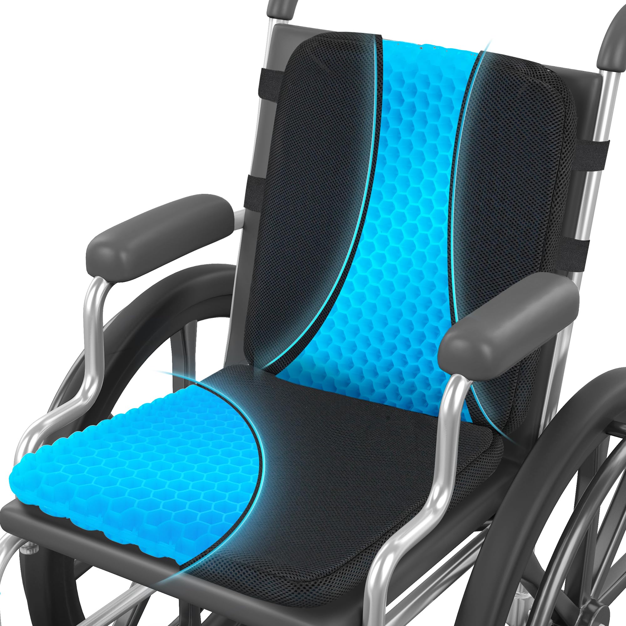 Sunlit Seat Jello, Gel Seat Cushion & Back Cushion for Long Sitting with Non-slip Cover, Gel Cushions for Wheelchair Office Chair Car Seat, Reduce Tailbone Pressure Orthopedic Sciatica Hip Pain Relief