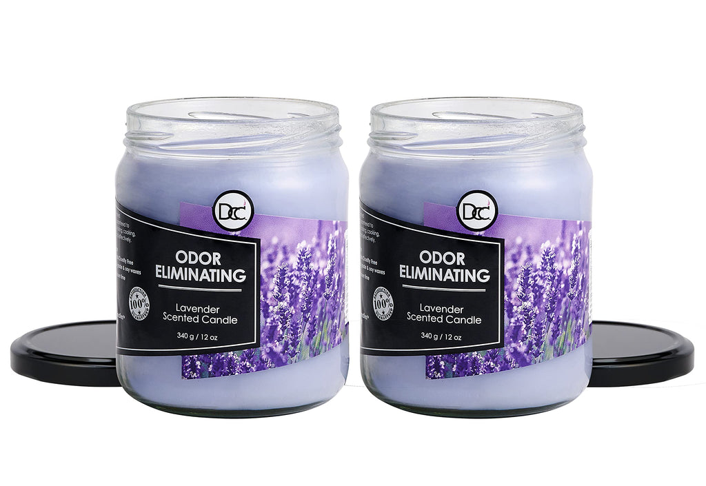 Lavender 2 Pack Odor Eliminating Highly Fragranced Candle - Eliminates 95% of Pet, Smoke, Food, and Other Smells Quickly - Up to 80 Hour Burn time - 12 Ounce Premium Soy Blend