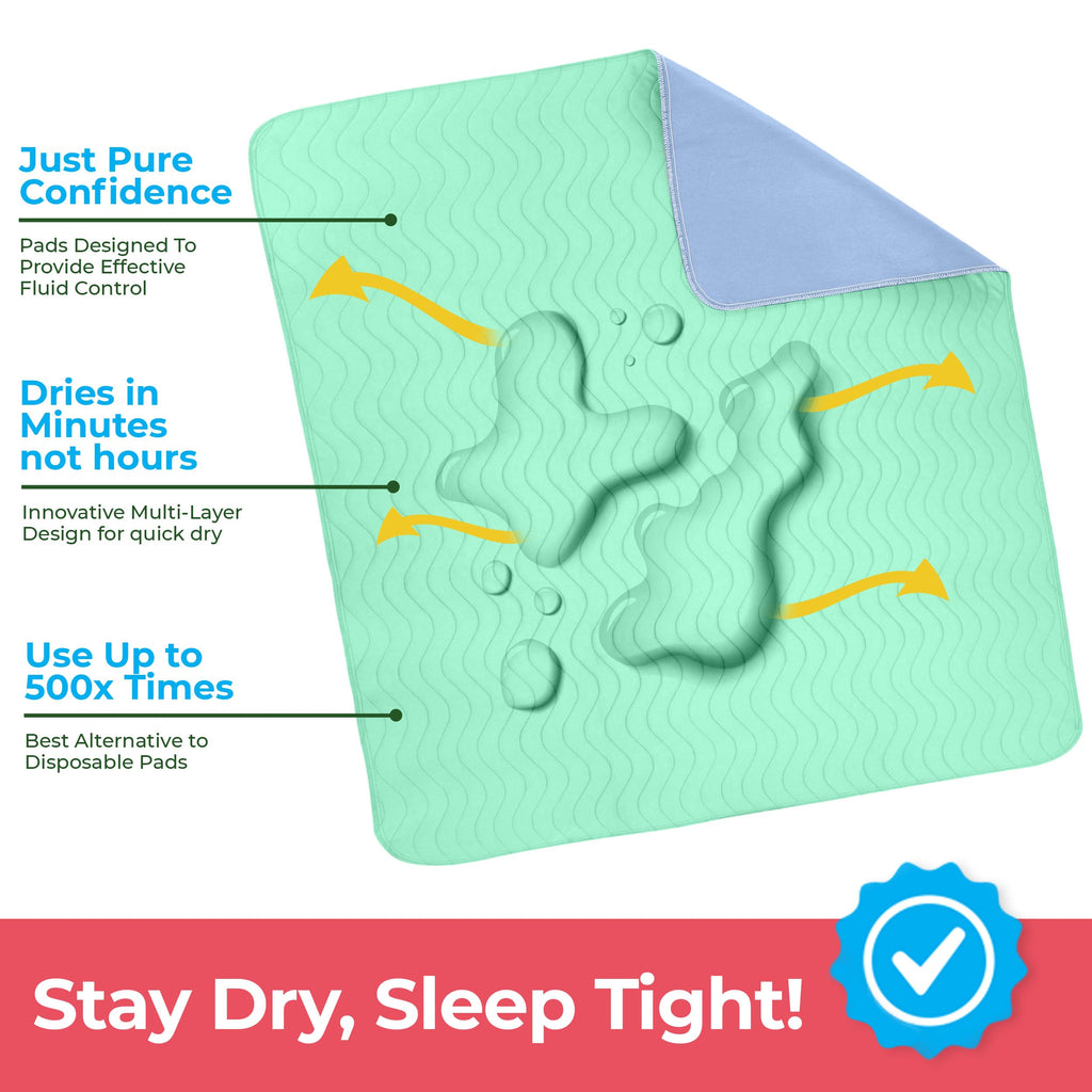 Utopia Bedding Waterproof Incontinence Bed Pads 34 x 52 Inches (Pack of 4, Geen/Blue), Washable and Reusable Underpads for Adults, Elderly and Pets, Absorbent Protective Pads