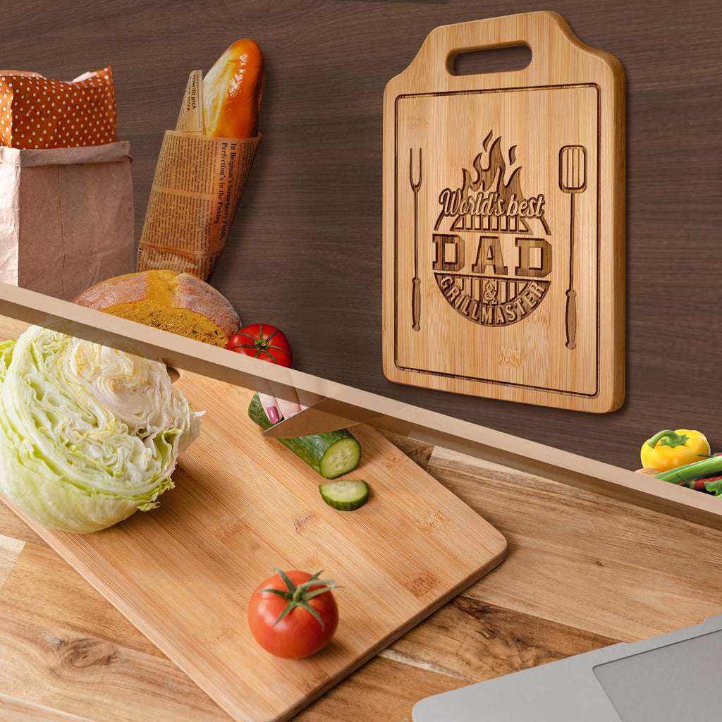 AceThrills Gifts for Dad, Dad Birthday Gifts - Engraved Bamboo Cutting Board 12.3"L x 8.7"W x 0.4"Th - New Dad Gifts, Christmas Board Gifts for Dad from Daughter Son