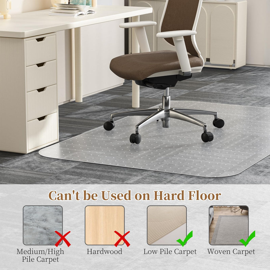 MESHDO Office Chair Mat for Carpet, 30" X 48" X 0.09" Desk Chair Mat for Carpet Floors, Clear and Thick Rolling Computer Chair Mats with Non-Slip Studded for Home and Office Low Pile Carpets